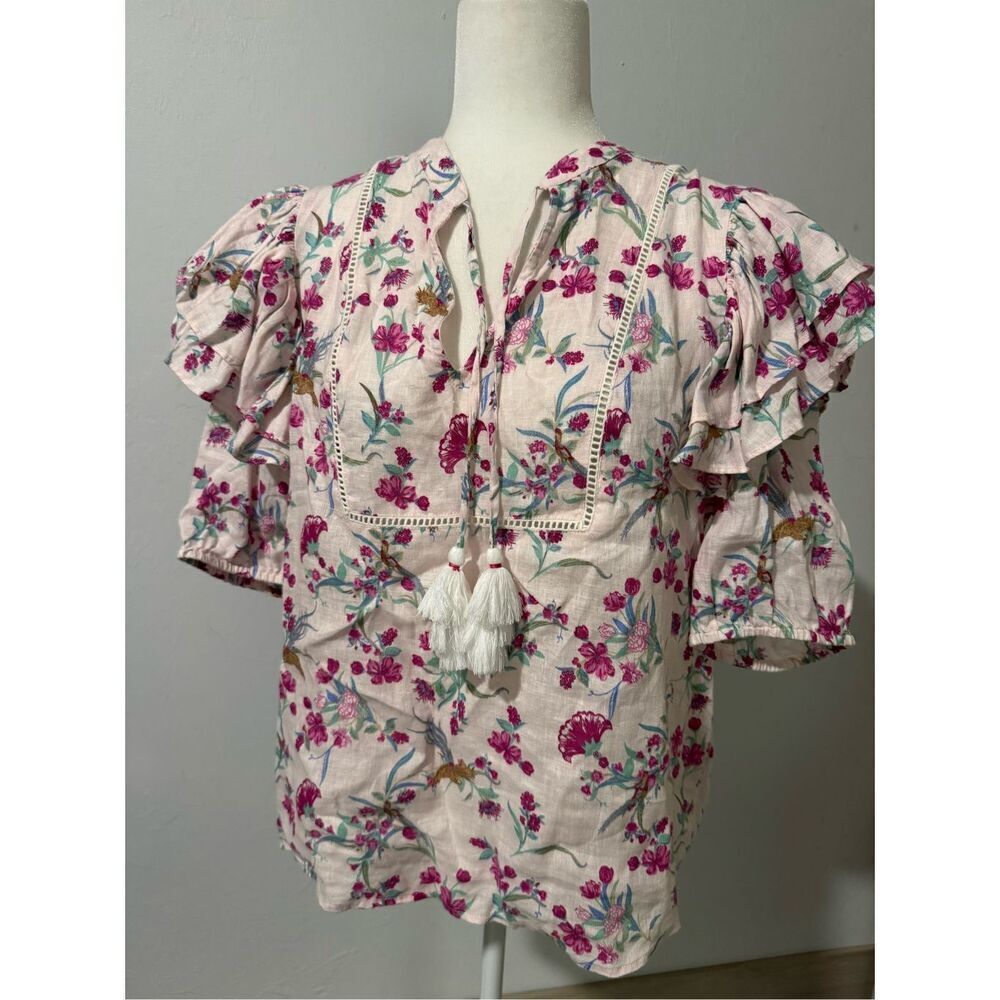 Charter Club linen pink floral top M